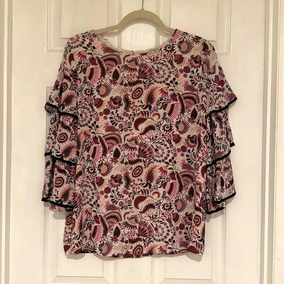 Loft Pink Paisley Top w/Tiered Sleeves - Picture 1 of 7